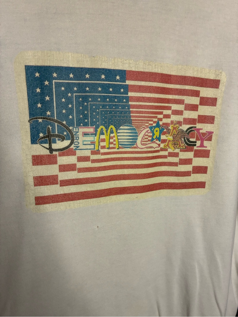 Y2K Vintage Adbusters Corporate Democracy American Flag T-Shirt
